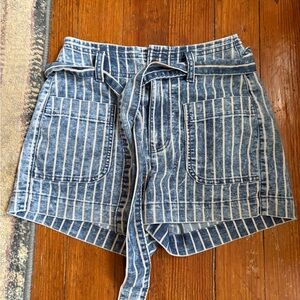 American Eagle Outfitters Blue Striped High-Waist Tie Shorts